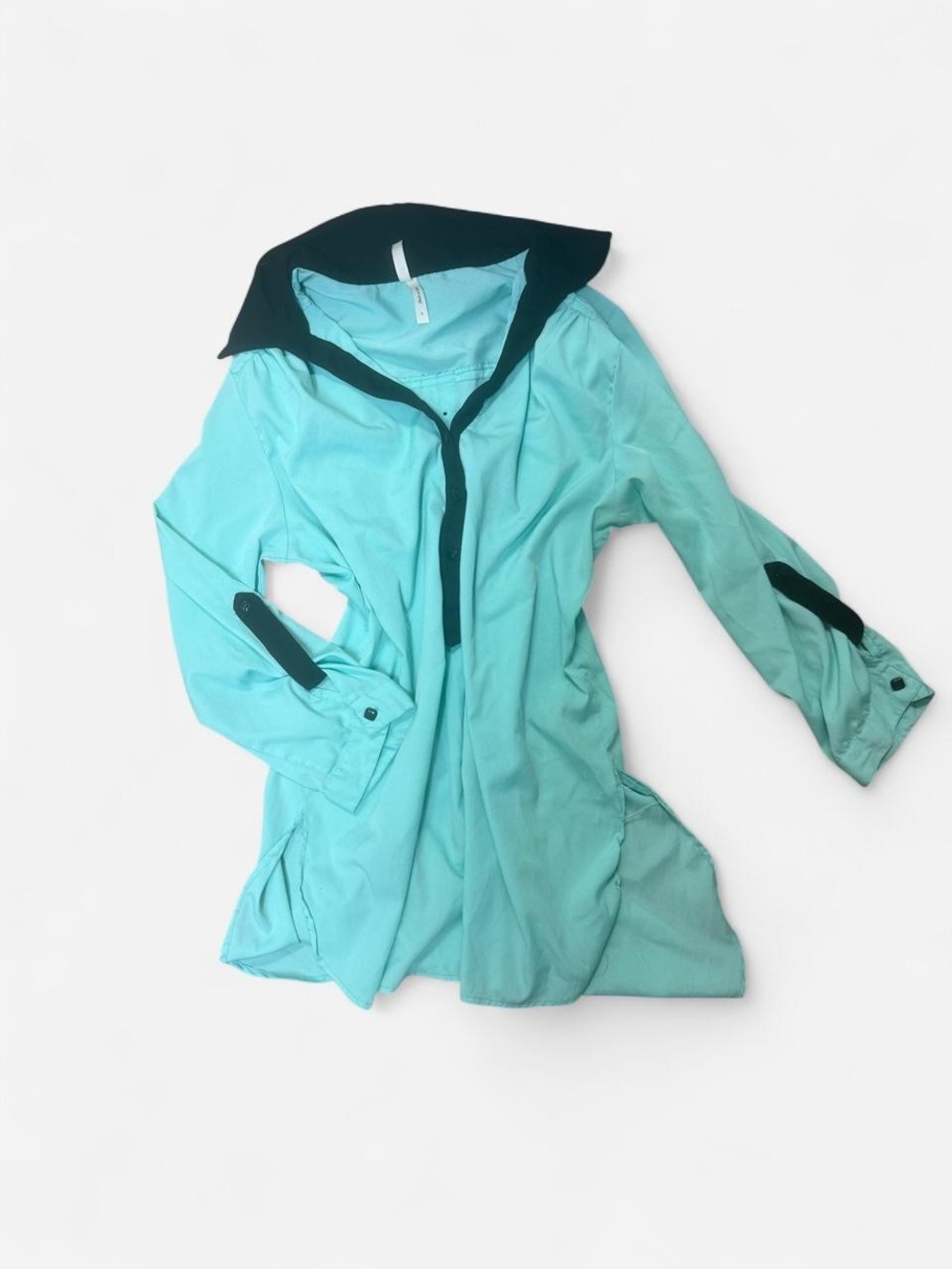 Truth Aqua Tunic Blouse with Black Contrast Collar